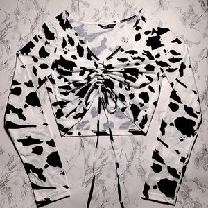 Cow Print Drawstring Crop Top